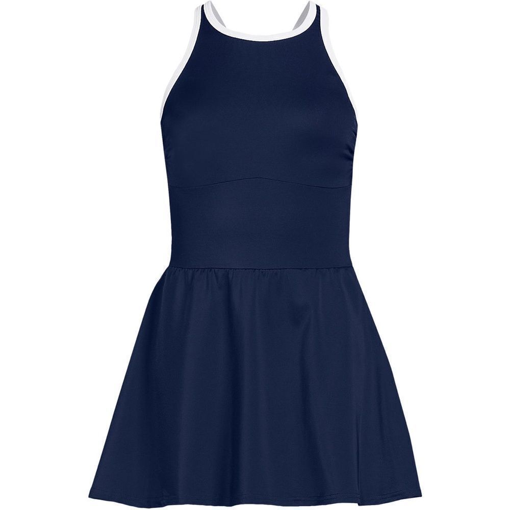 Lands' End Navy Blue One-Piece Swim Dress with White Trim - Picture 2 of 9